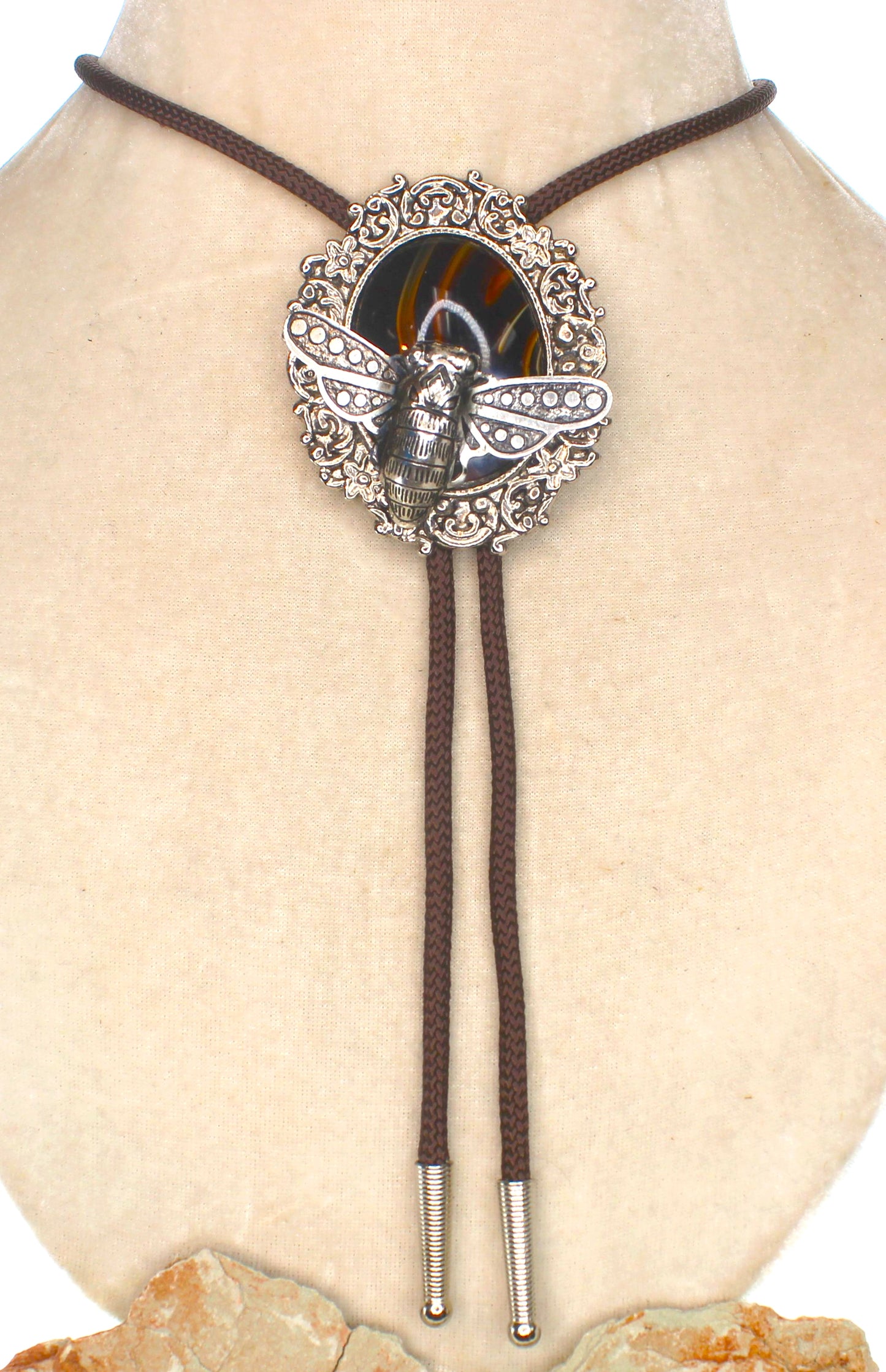 62mm x 51mm Stone & Silver Bee Bolo, made in USA, each