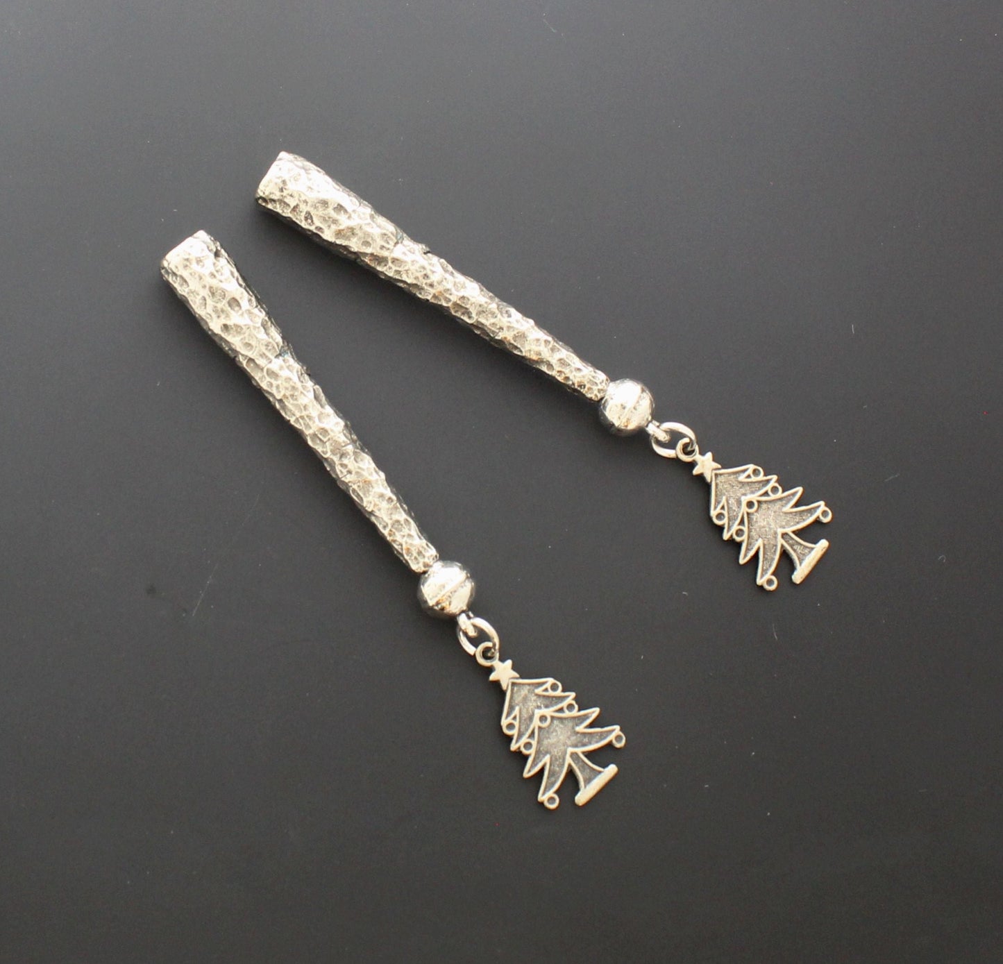 83.0mm Christmas Tree Outline Bolo Tie Tips, Silver, made in USA, 1 pair