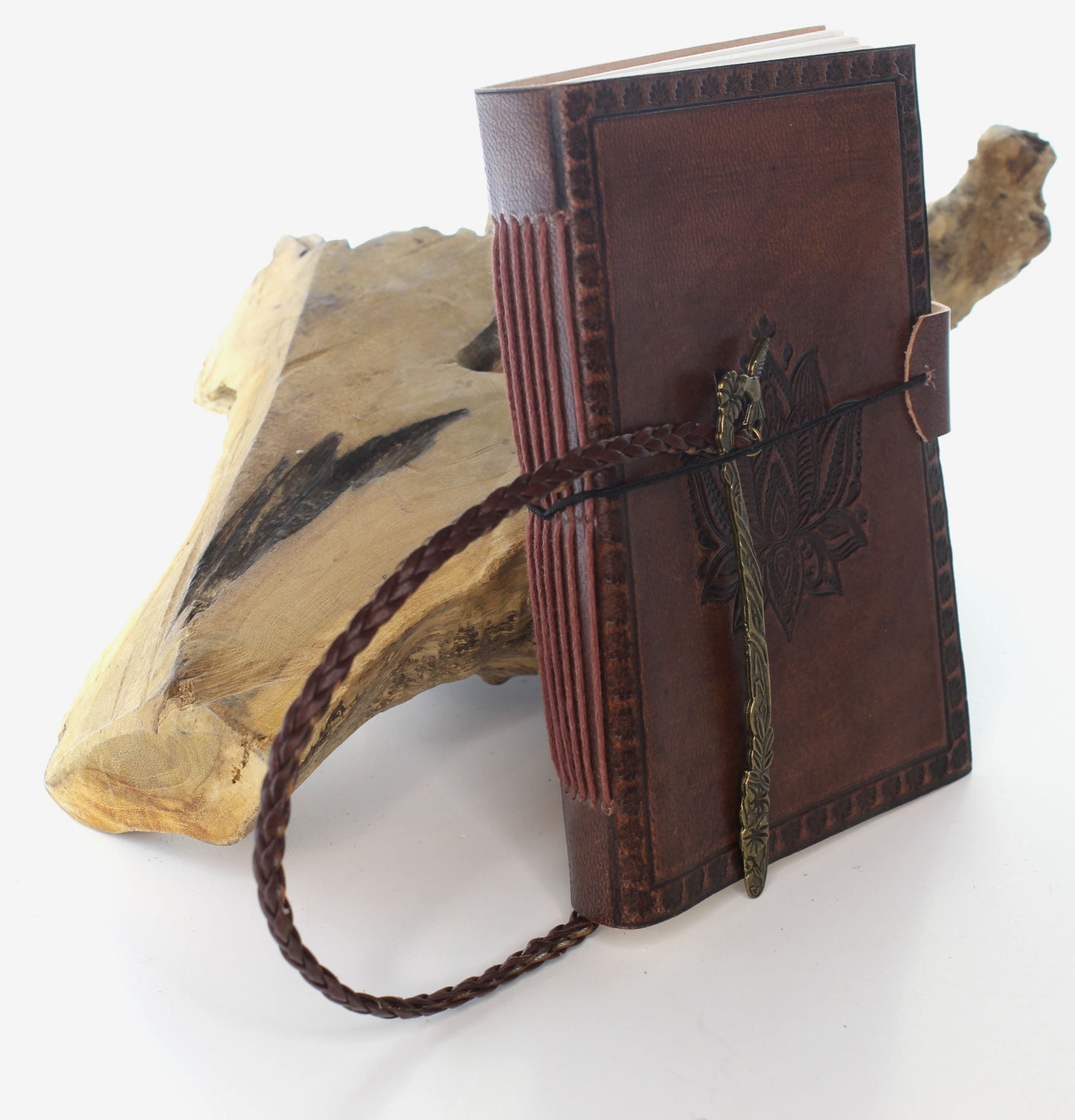 5x7" Handmade Leather Journal with Hummingbird & Flower Bookmark, each