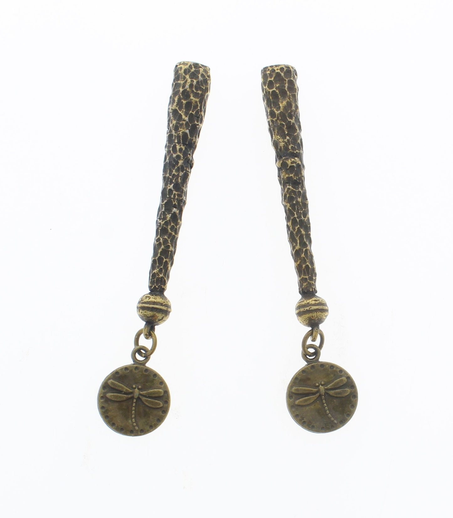 Brass Drift – Dragonfly Charm Bolo Tips with Textured Rods, Made in USA, 80.1mm, pair