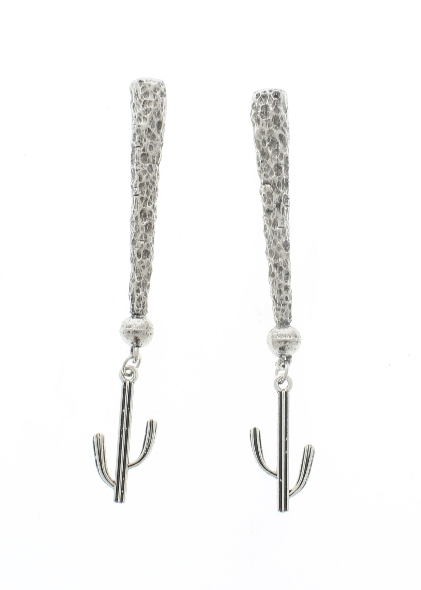 Desert Bloom – Silver Cactus Bolo Tips with Textured Rods, Made in USA, 89.4mm, pair