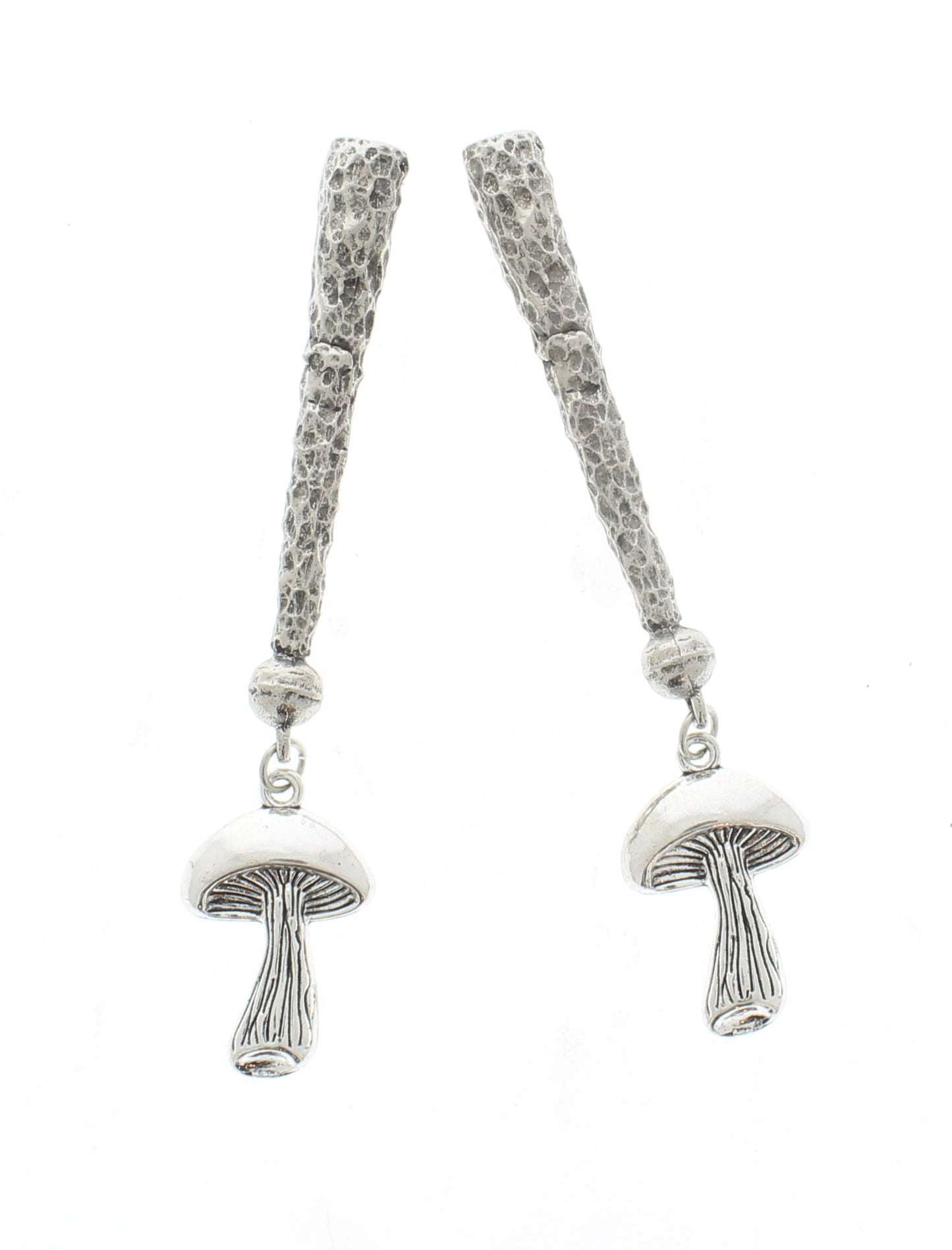 Silver Grove – Mushroom Bolo Tips with Textured Rods and Woodland Charms, Made in USA, 89.3mm, pair