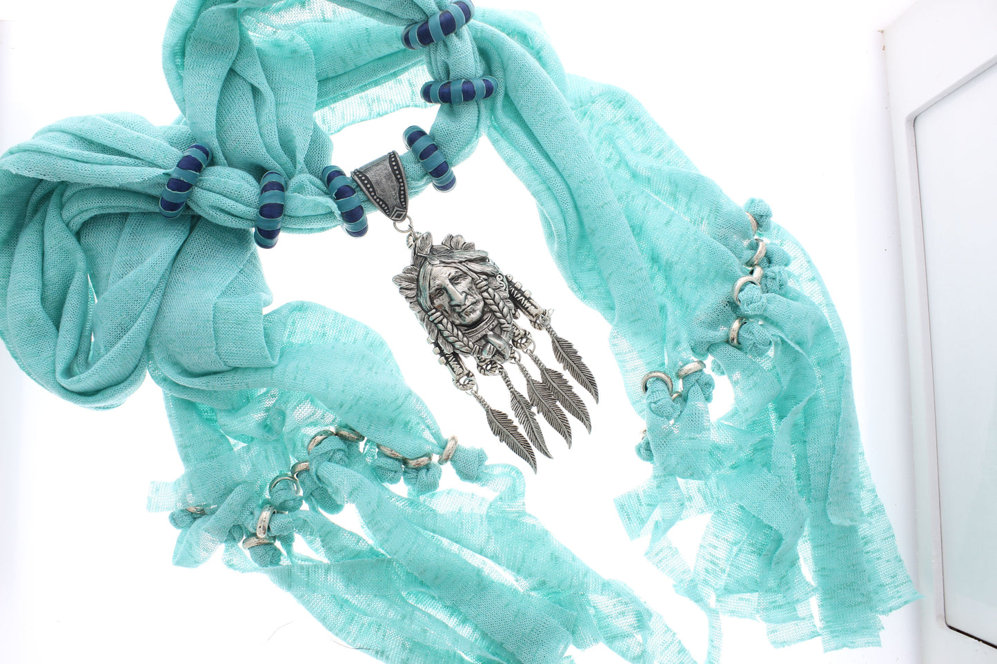 Turquoise Spirit – Handcrafted Beaded Scarf with Pendant