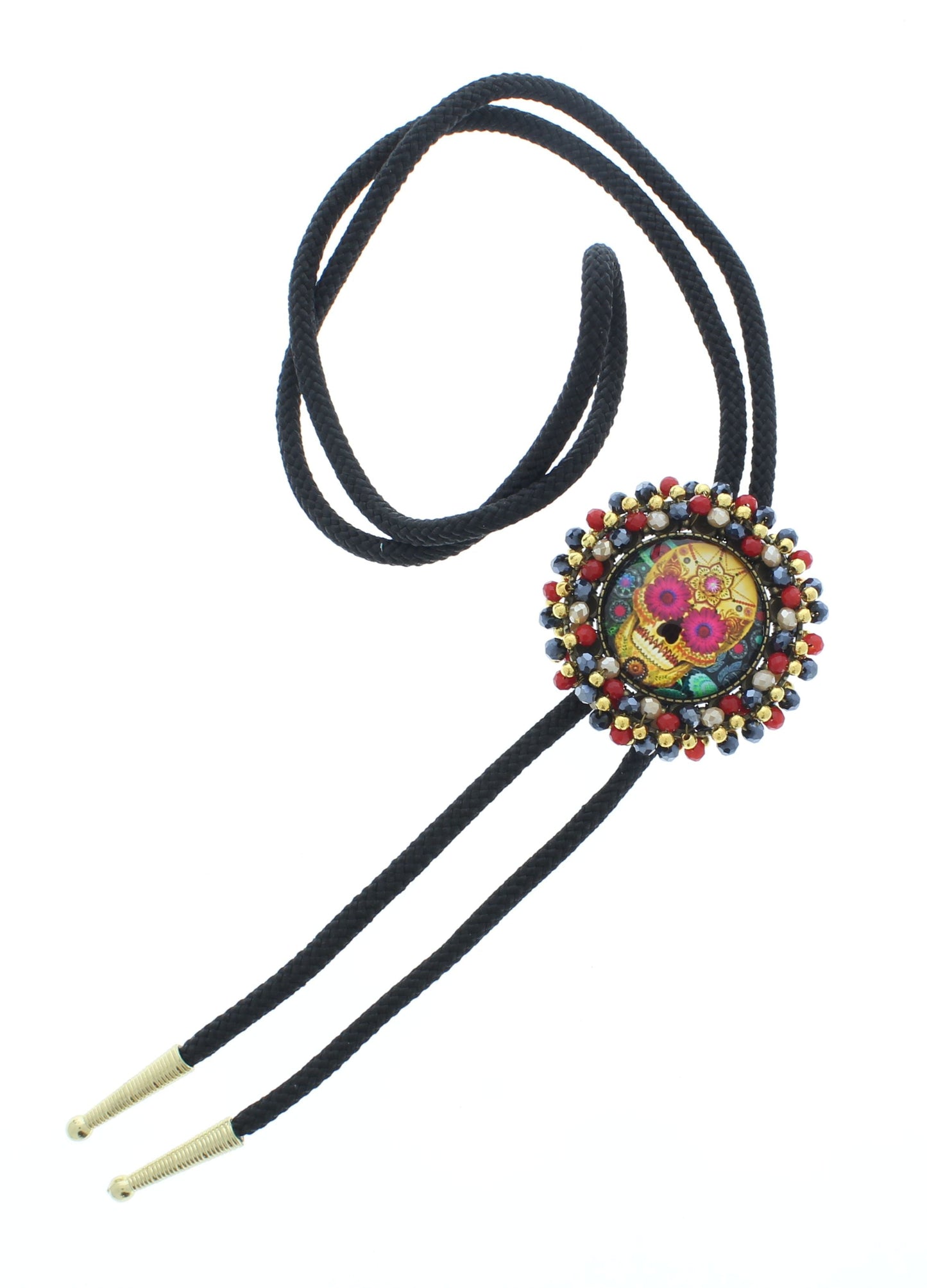 Blooming Bones – Candy Skull Bolo Tie with Floral-Eyed Centerpiece