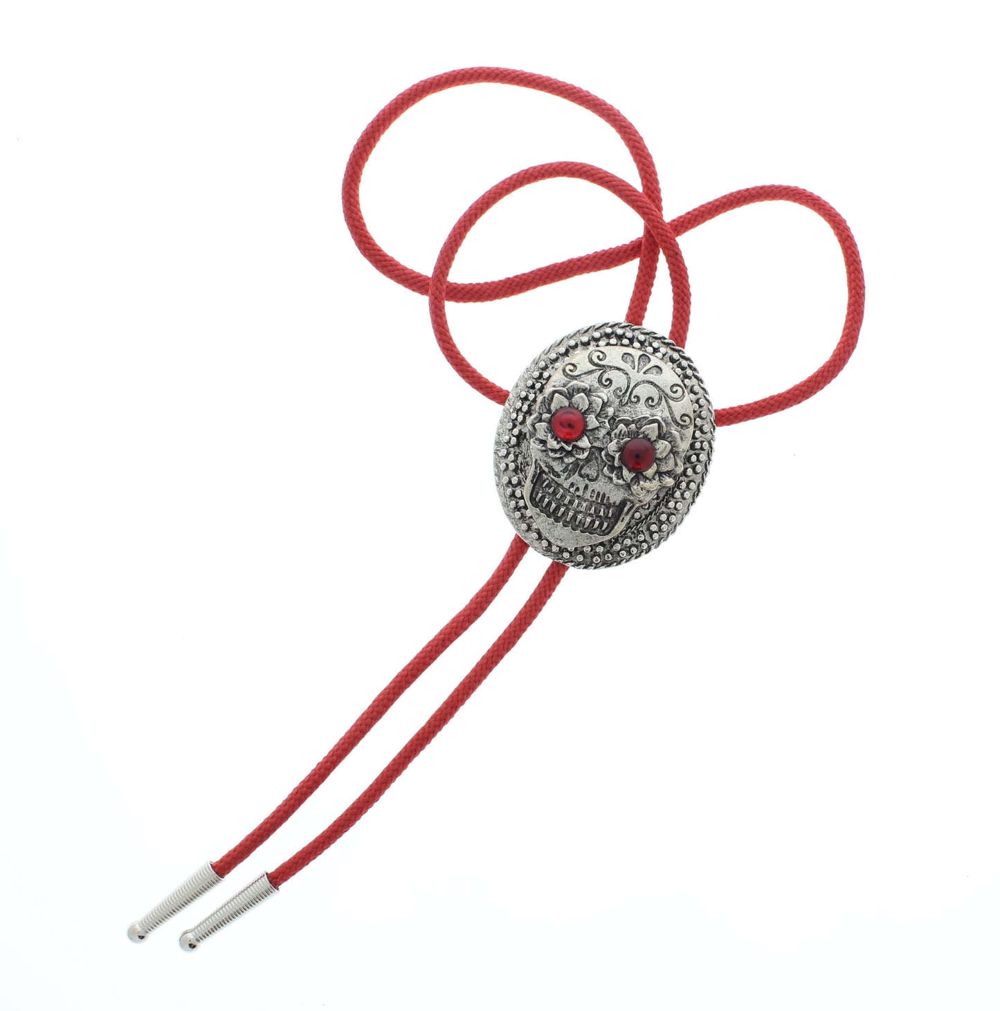 Skull Candy – Ornate Bolo Tie with Red-Eyed Sugar Skull