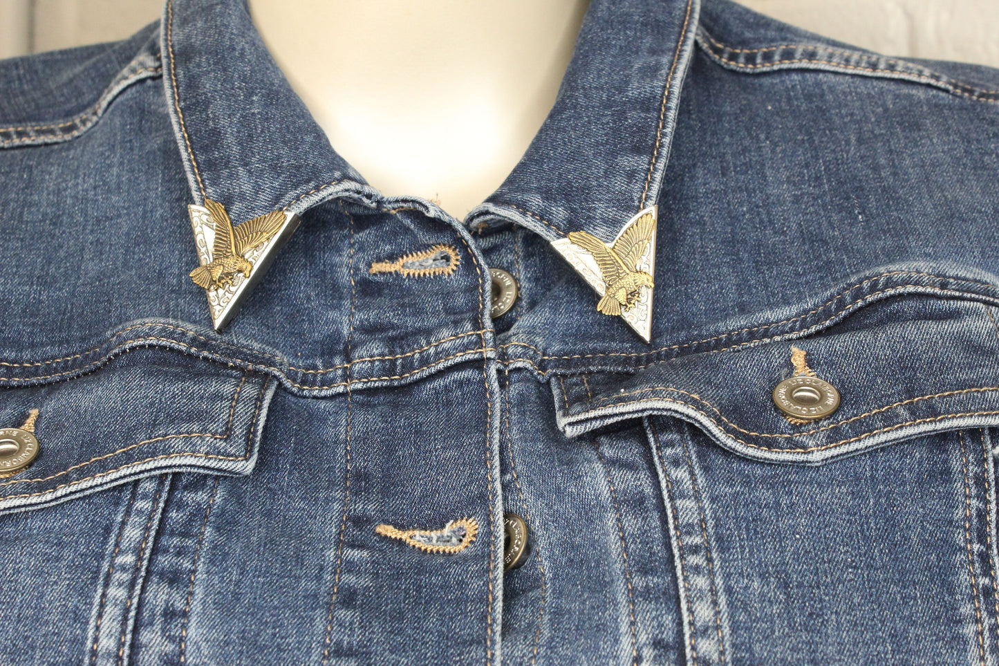 Eagle’s Edge – Handmade Collar Tips with Gold Wings and Silver Shield, made in USA