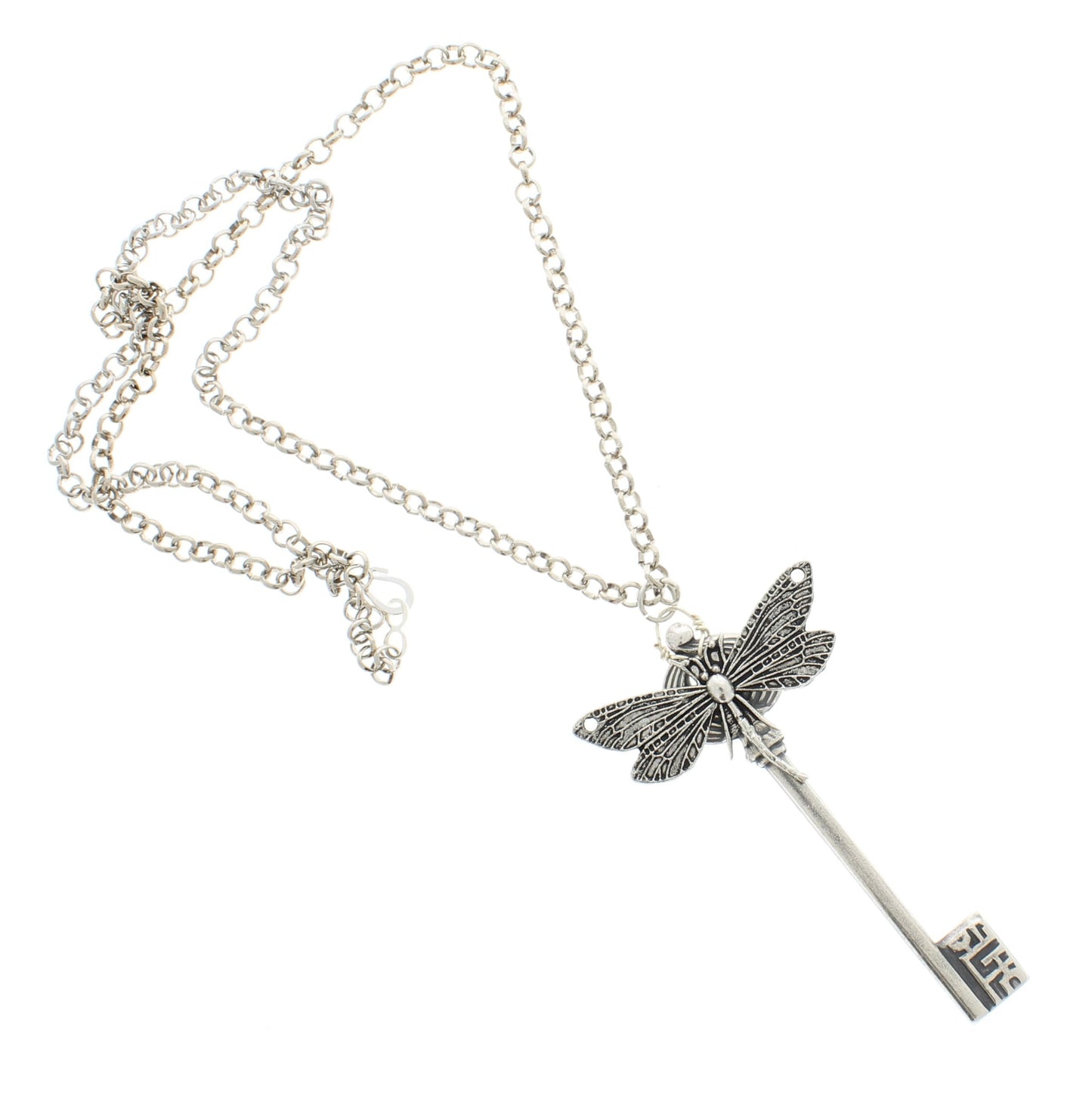 Keeper of Wings – Dragonfly & Key Pendant Necklace