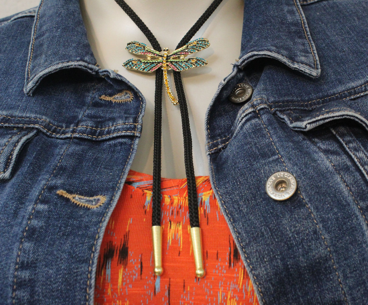Jeweled Dragonfly Bolo Tie USA Made in Texas 59.1mm x 53.5mm