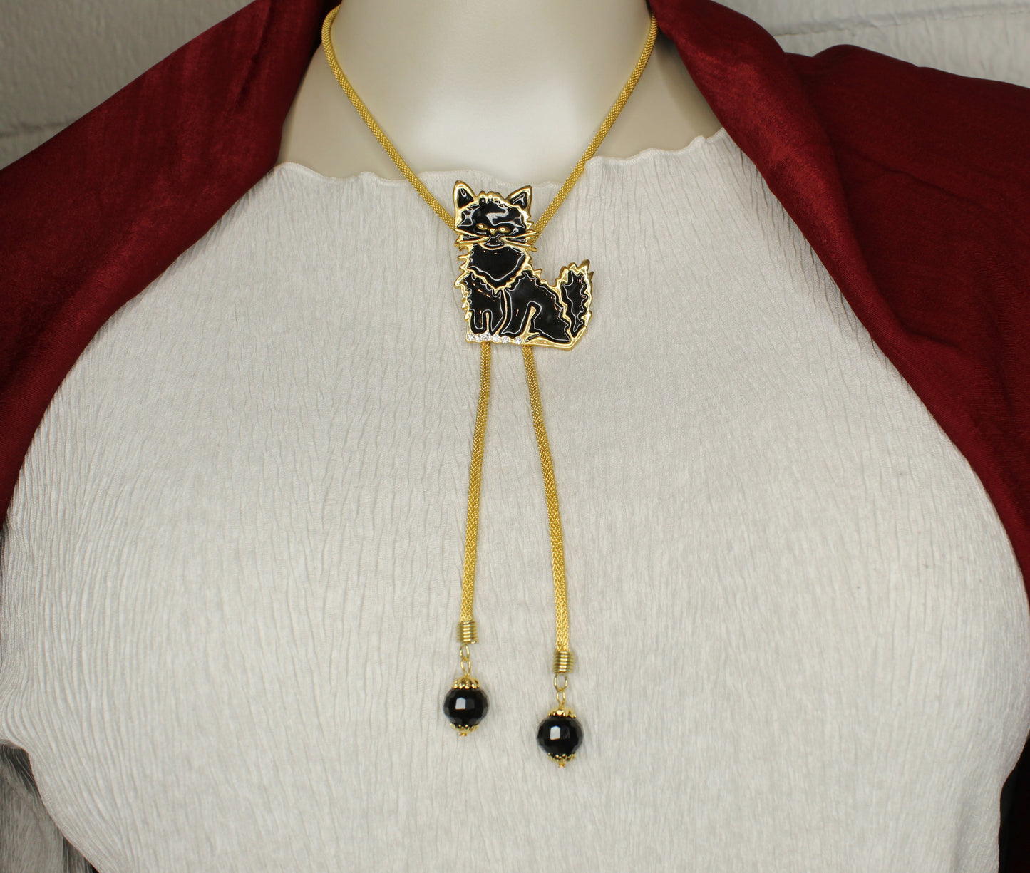 Midnight Black Cat Bolo Tie USA Made in Texas 44mm x 54.2mm Halloween Jewelry, each