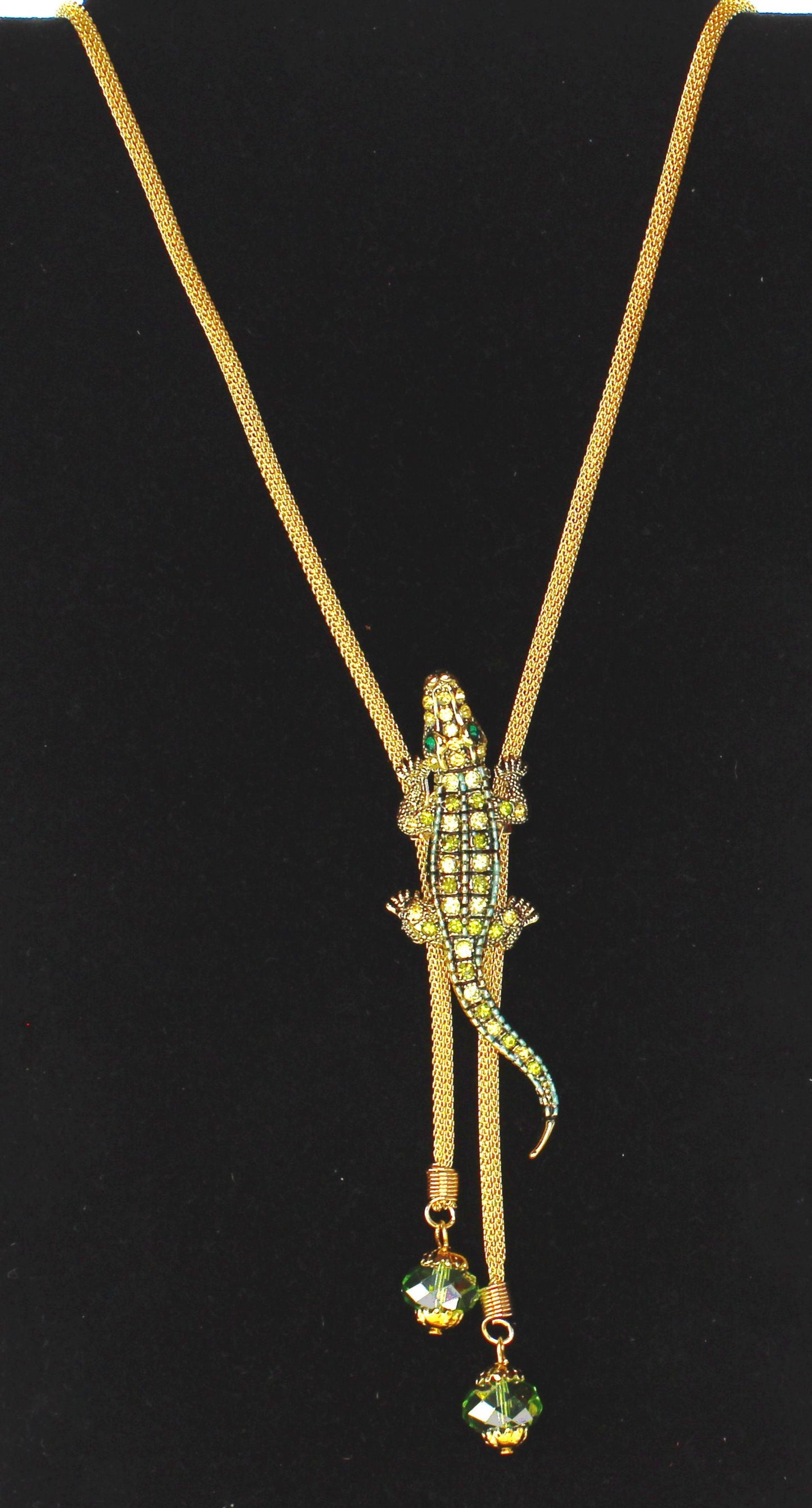 72mm Rhinestone Alligator Bolo Tie, 36" Gold Cord, made in USA, each