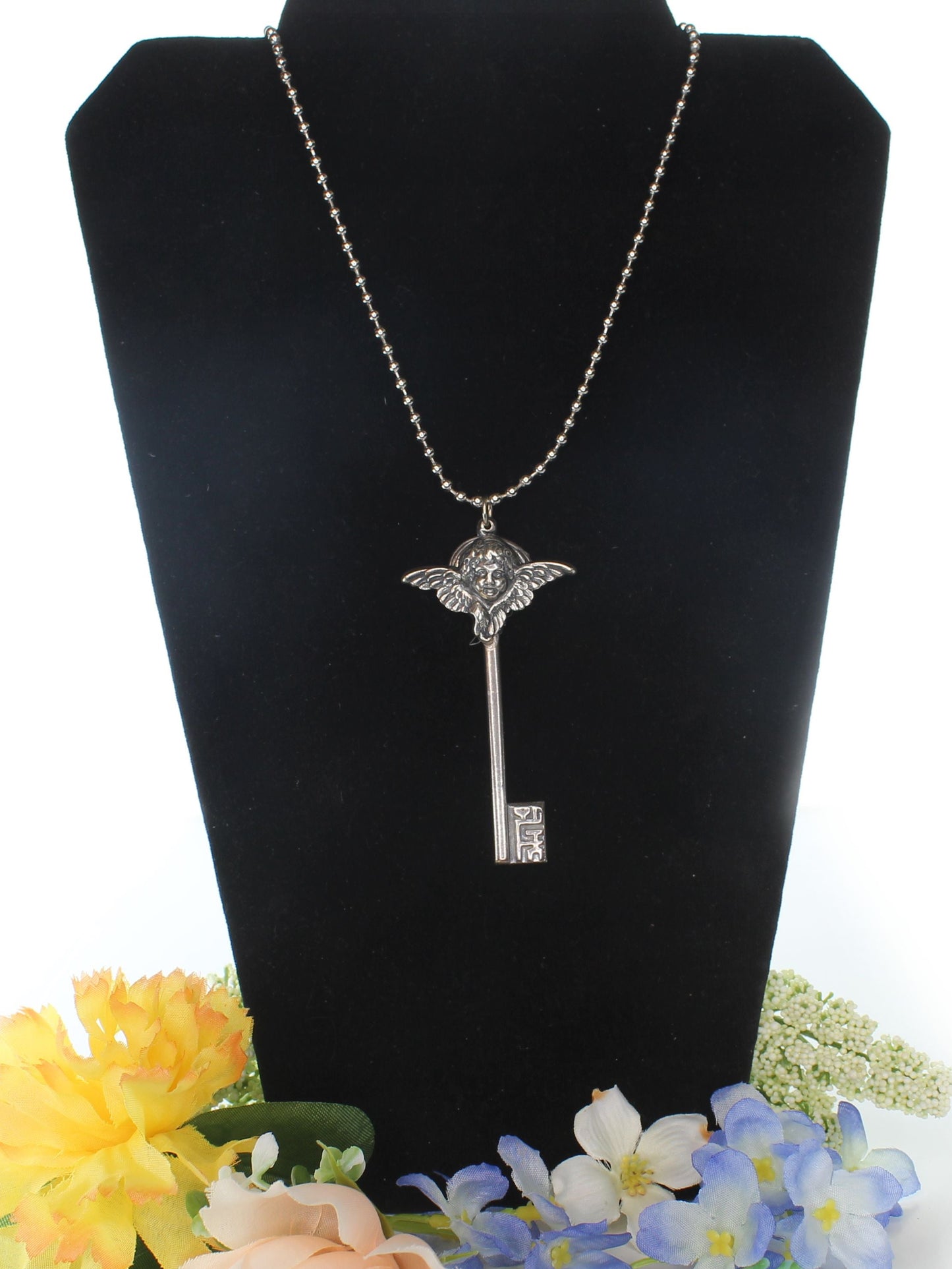 84mm x 42mm Celestial Cherub Key Necklace, made in USA, each