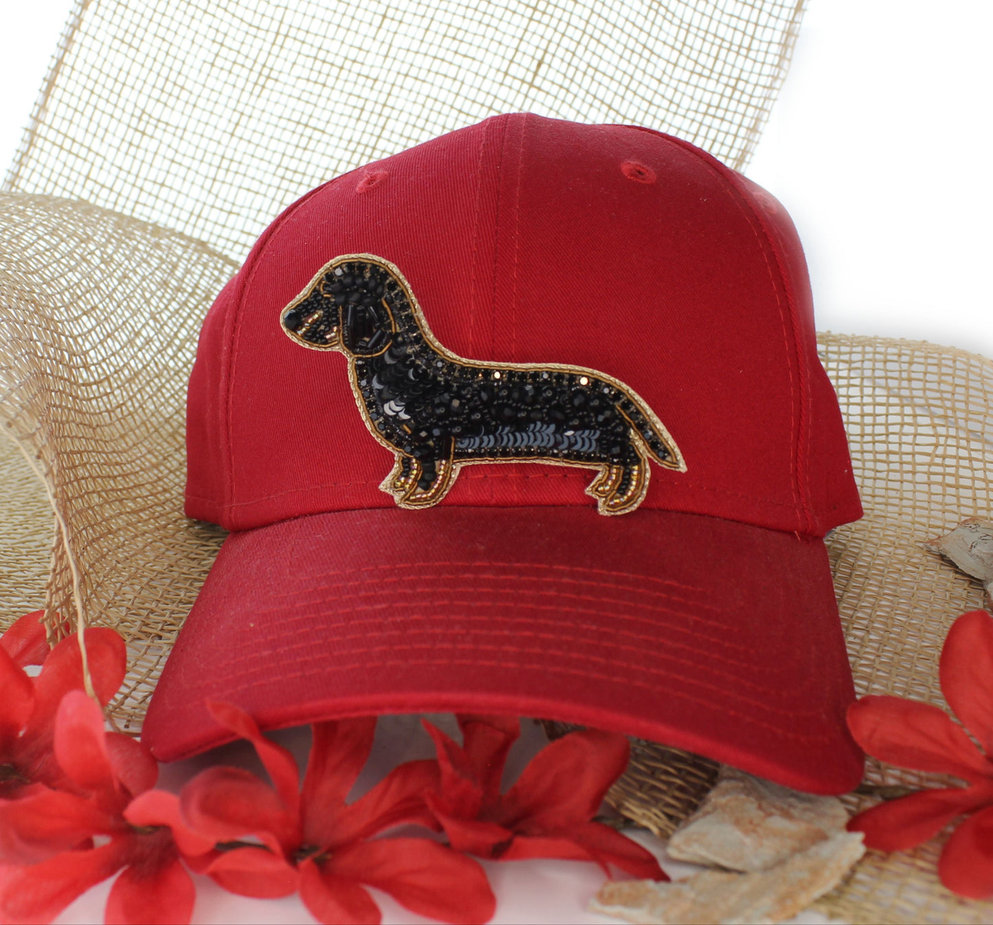 55mm x 88mm Black Dachshund Dog Embroidered Beaded Pin – Handmade Animal Brooch, each