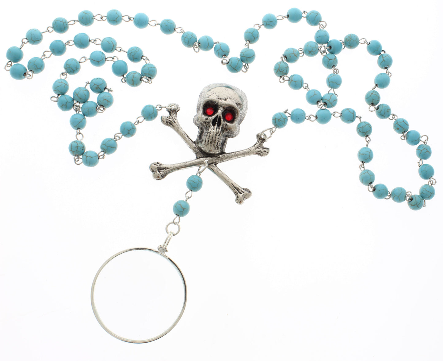 Pirate’s Gaze – Turquoise Skull Necklace with Monocle Charm