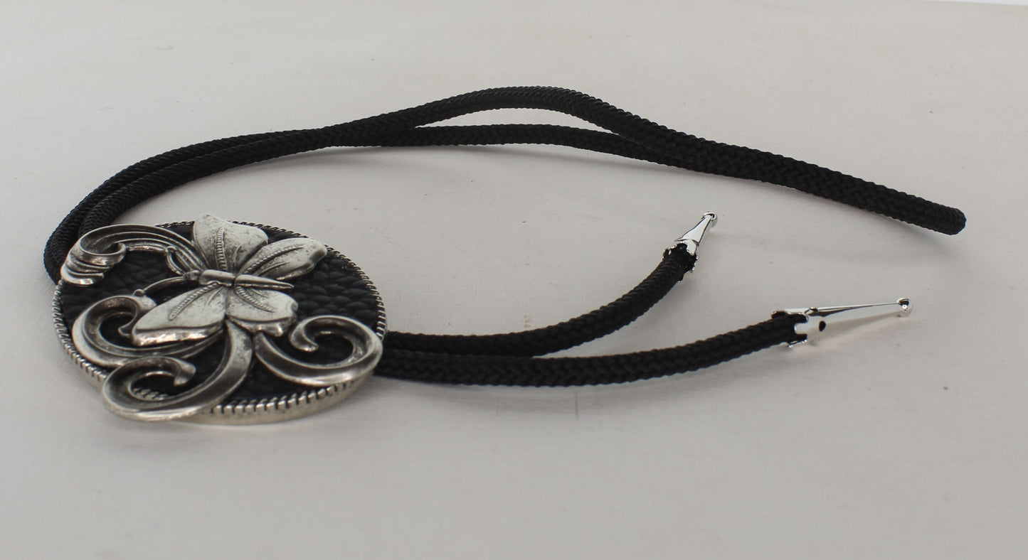 68mm x 58mm Silver Butterfly Bolo Tie, 36" cord, made in USA, each