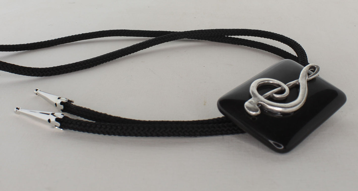 60mm x 40mm Treble Clef Bolo Tie, 36" nylon cord, made in USA, each