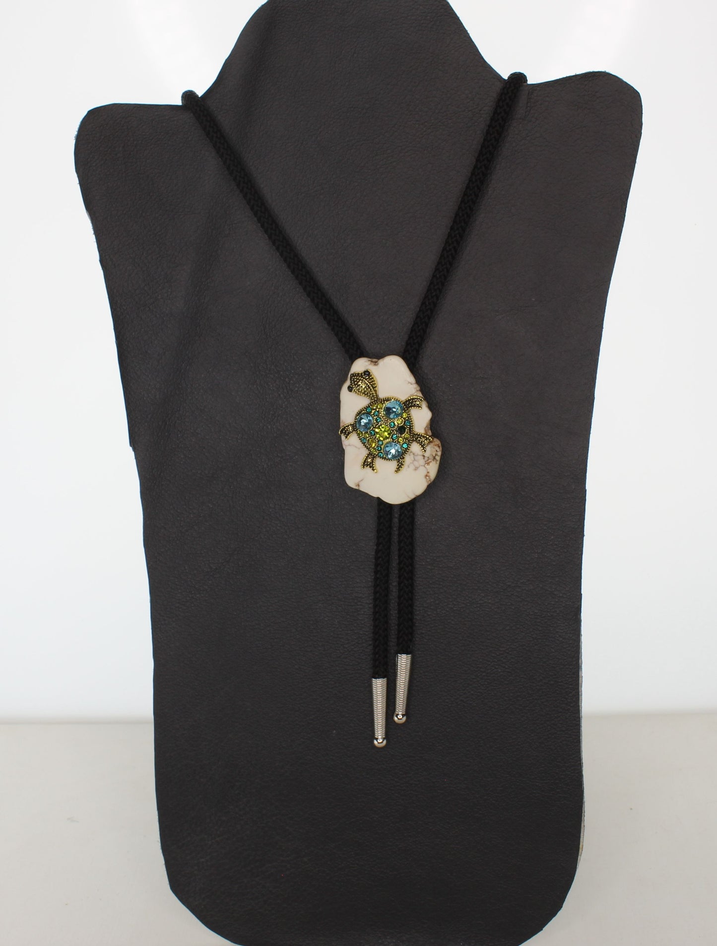 50mm x 33mm Gemstone Turtle and White Turquoise Bolo Tie, made in USA, each