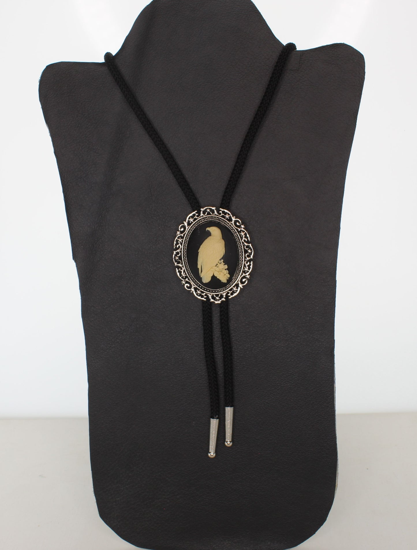 58mm x 48mm Eagle Cameo Bolo Tie, 36" cord, made in USA, each