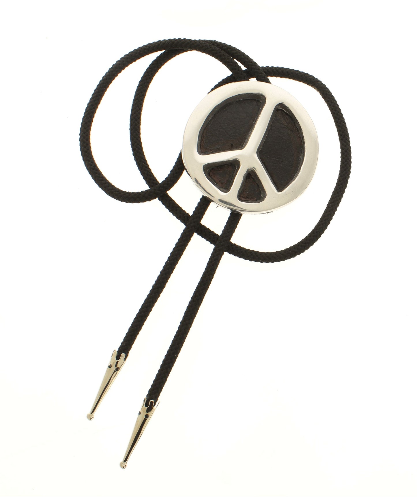 Peace Rider: Silver Emblem & Midnight Cord Bolo Tie, Made in USA, 63.1mm