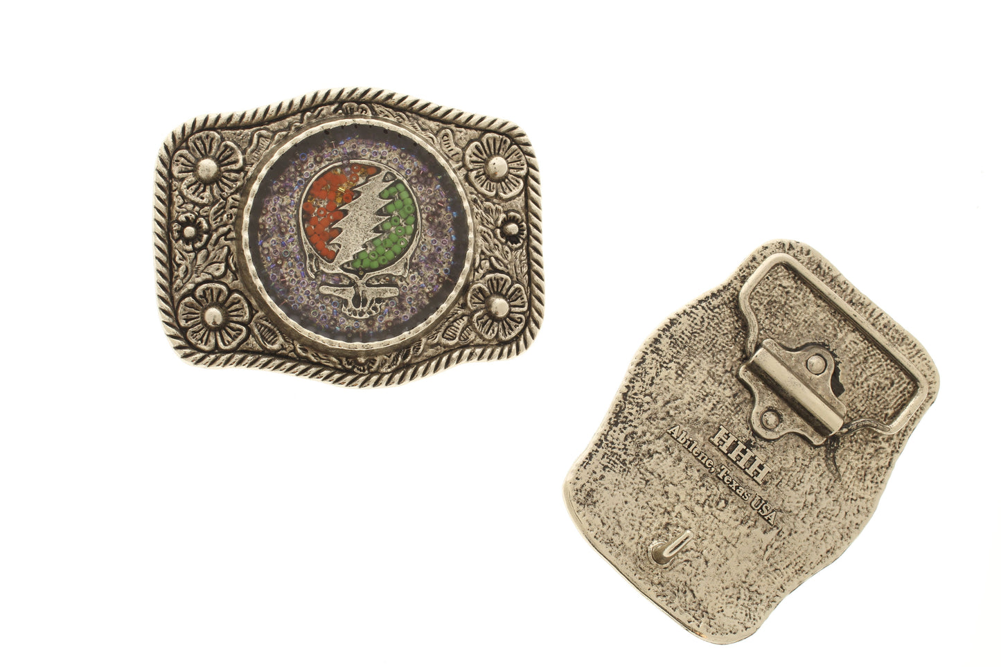 Deadbolt Bloom-Grateful Dead Belt Buckle, Made in USA, 1.43in x 3.19in