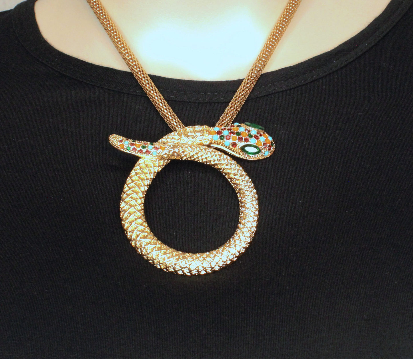 84mm x 63mm Gilded Serpent Necklace, 18.5" Gold Chain, made in USA, each