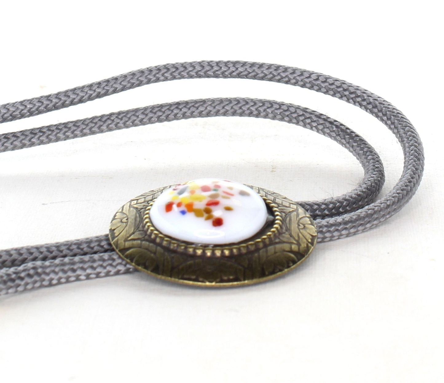 42mm Antique Gold Bolo Tie with Glass Stone, 36" cord, made in USA, each