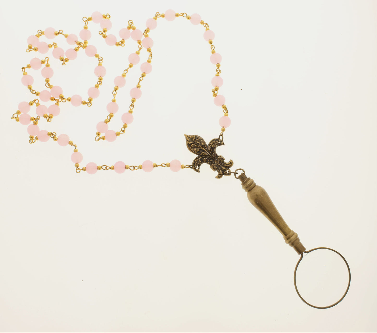 Rose Quartz Gaze Necklace, 36" chain, made in USA, each