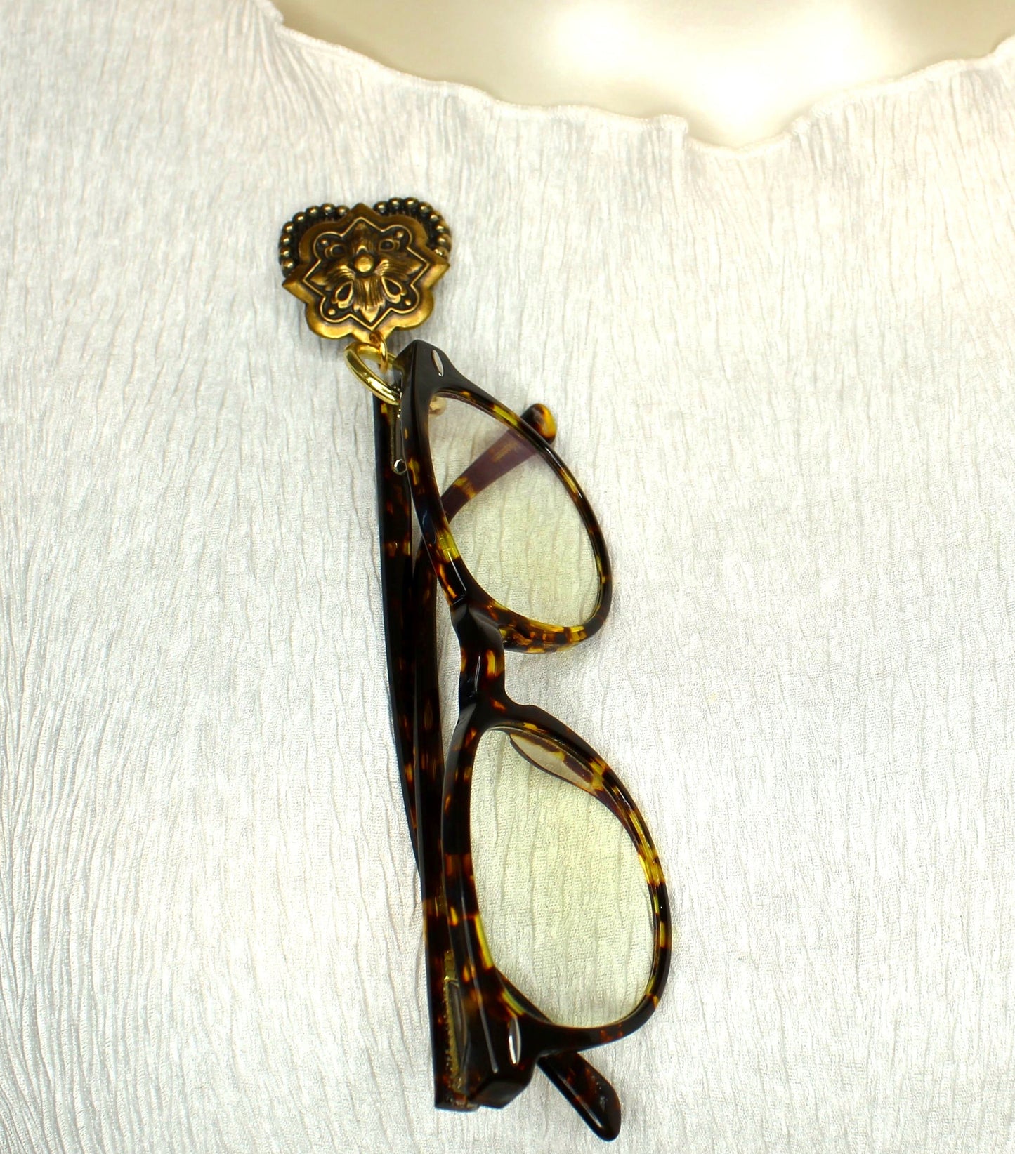 34mm x 32mm Golden Prairie Blossom Eyeglass Holder, made in USA, each