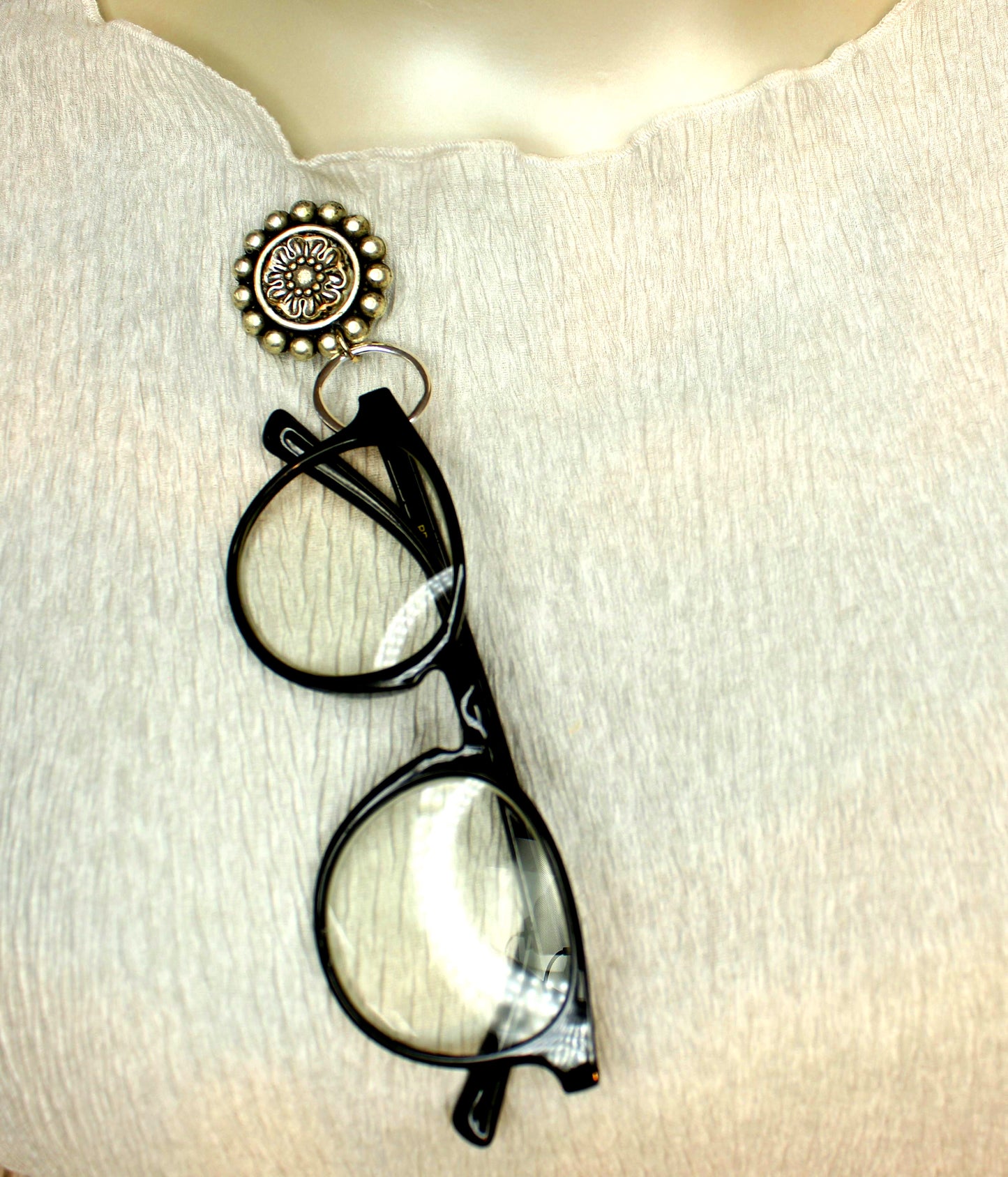 33mm Silver Bloom Eyeglass Holder, made in USA, each