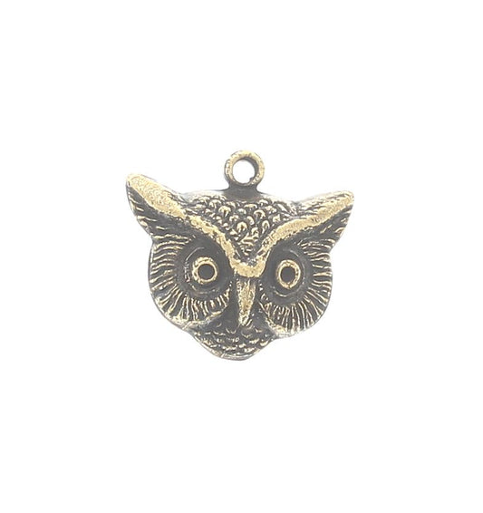 16mm Owl Head Charm or Pendant w/ring, Classic Silver, Antique Gold, pack of 3