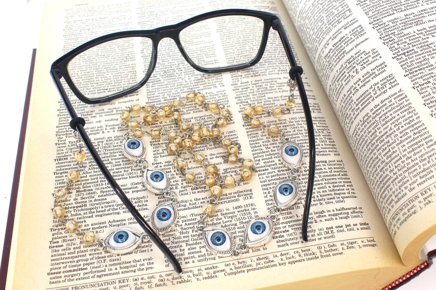 Evil Blue Eye Glasses Chain, made in USA, each