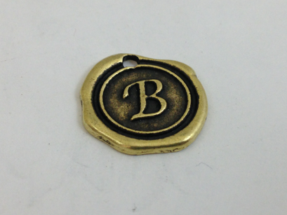 18mm Wax Seal Alphabet Charms, antique brass pack of 6