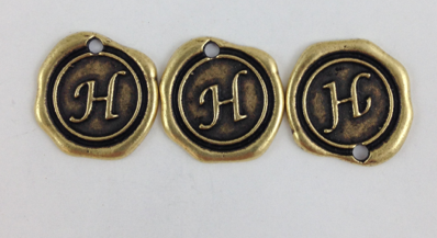 18mm Wax Seal Alphabet Charms, antique brass pack of 6