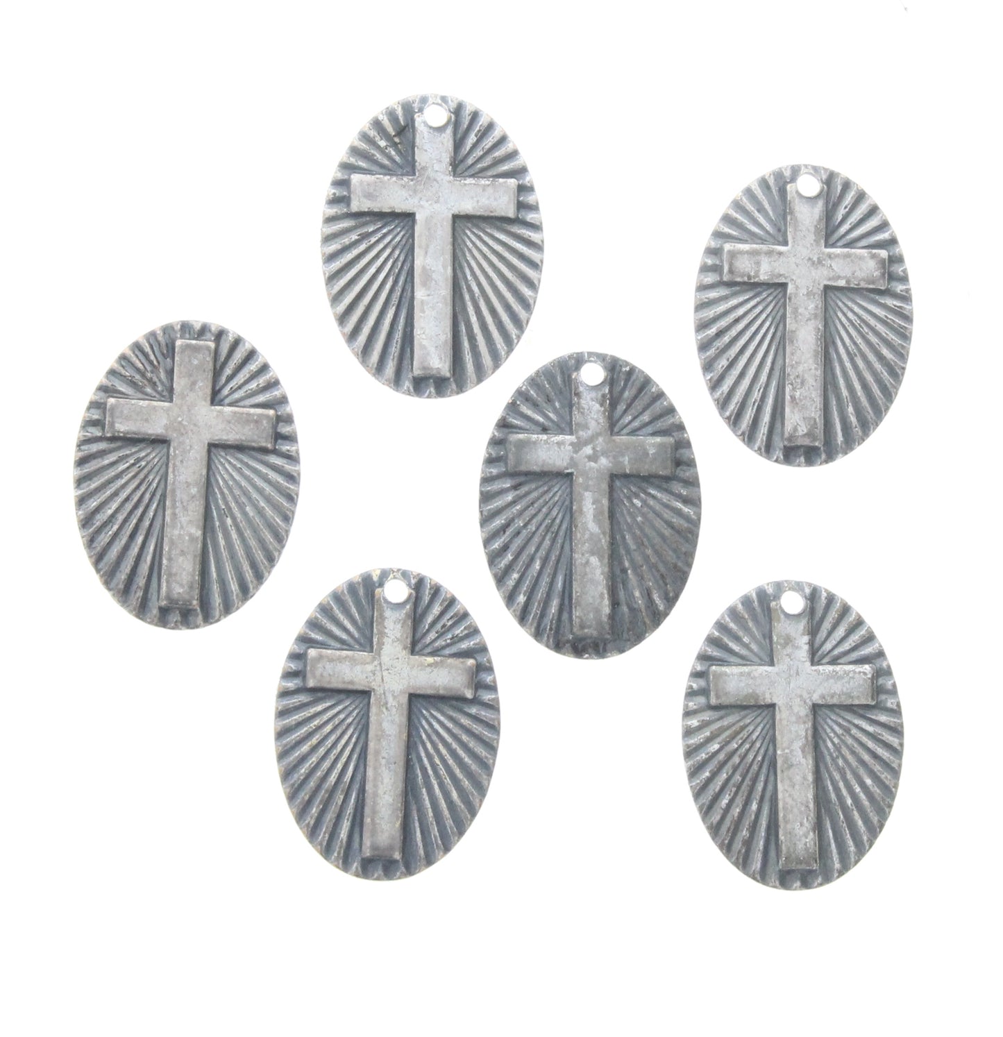 Sunburst Cross Charm, Classic Silver, pack of 6