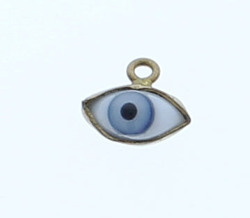 Evil eye gold plated charm, Glass, blue eye, Each