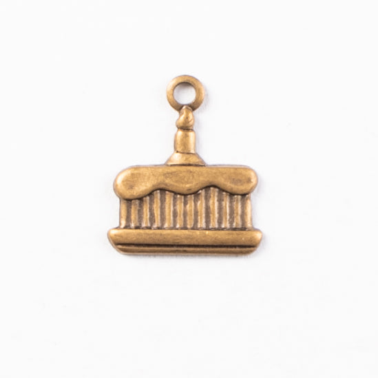 10x8mm Birthday Cake Charm, Antique Gold, Classic Silver, pk/6