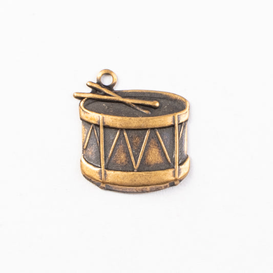 14mm Snare Drum Charm-Christmas Drum, Antique Gold, pack of 6