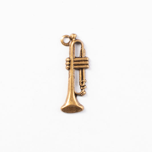 19x6mm Trumpet Charm, Antique Gold, pk/6