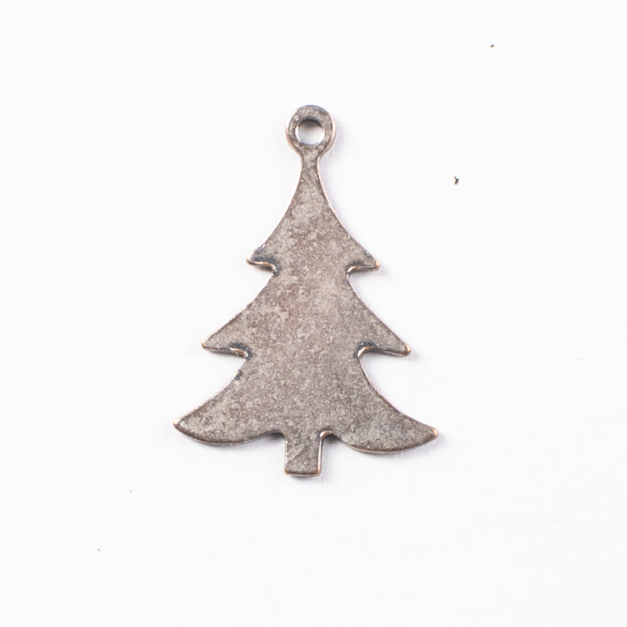 22x16mm Classic Silver, Brass Christmas Tree Charm, pk/6