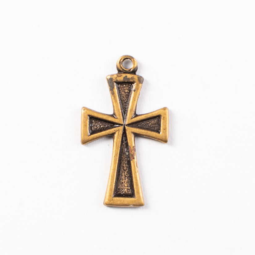 20mm Gothic Cross w/ring, Antique Gold, Classic Silver pk/6
