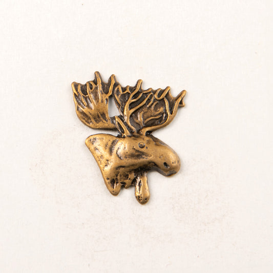 17x18mm Moose Head Stamping, Antique Gold, pk/6