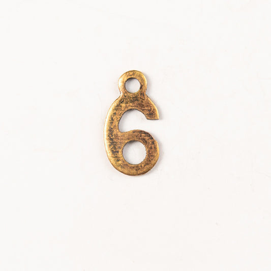 9mm #6 CHARM, Antique Gold, Classic Silver Metal Stamping, pack of 6