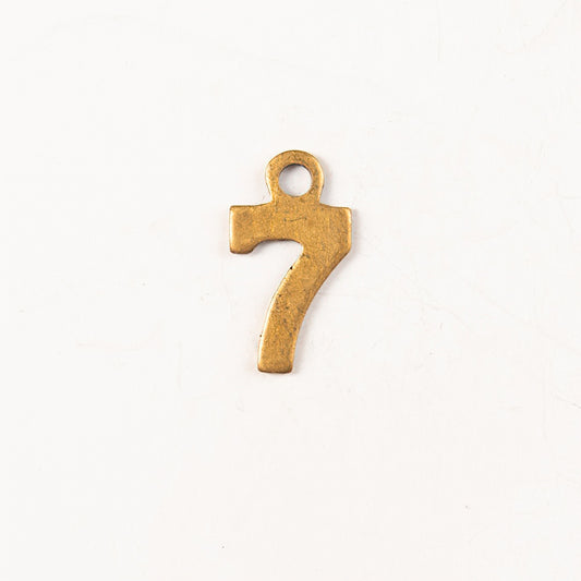 9mm #7 CHARM, Antique Gold, Classic Silver Metal Stamping, pk/6