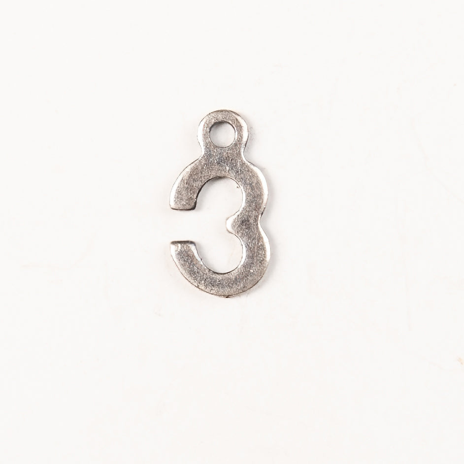 9mm #3 CHARM, Antique Gold, Classic Silver Metal Stamping, pk/6