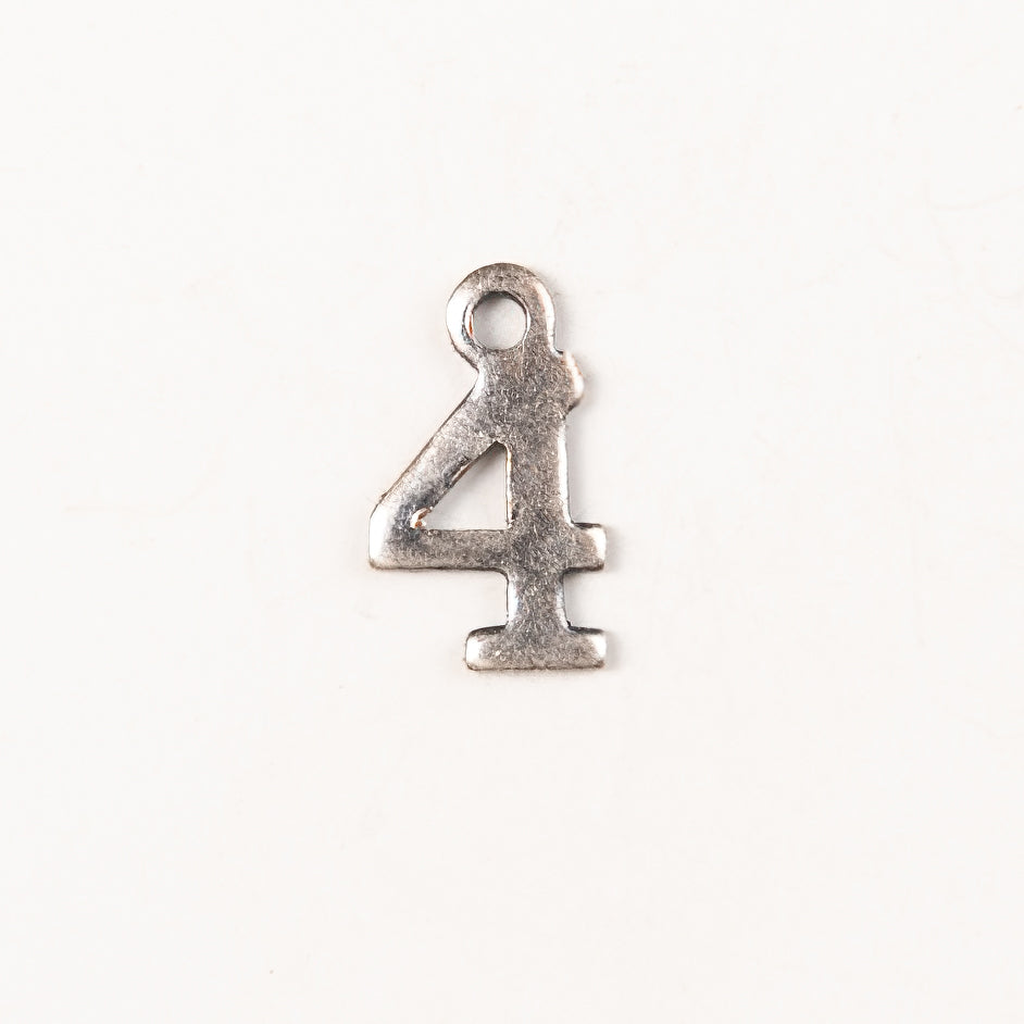 9mm #4 CHARM, Antique Gold, Classic Silver Metal Stamping, pk/6