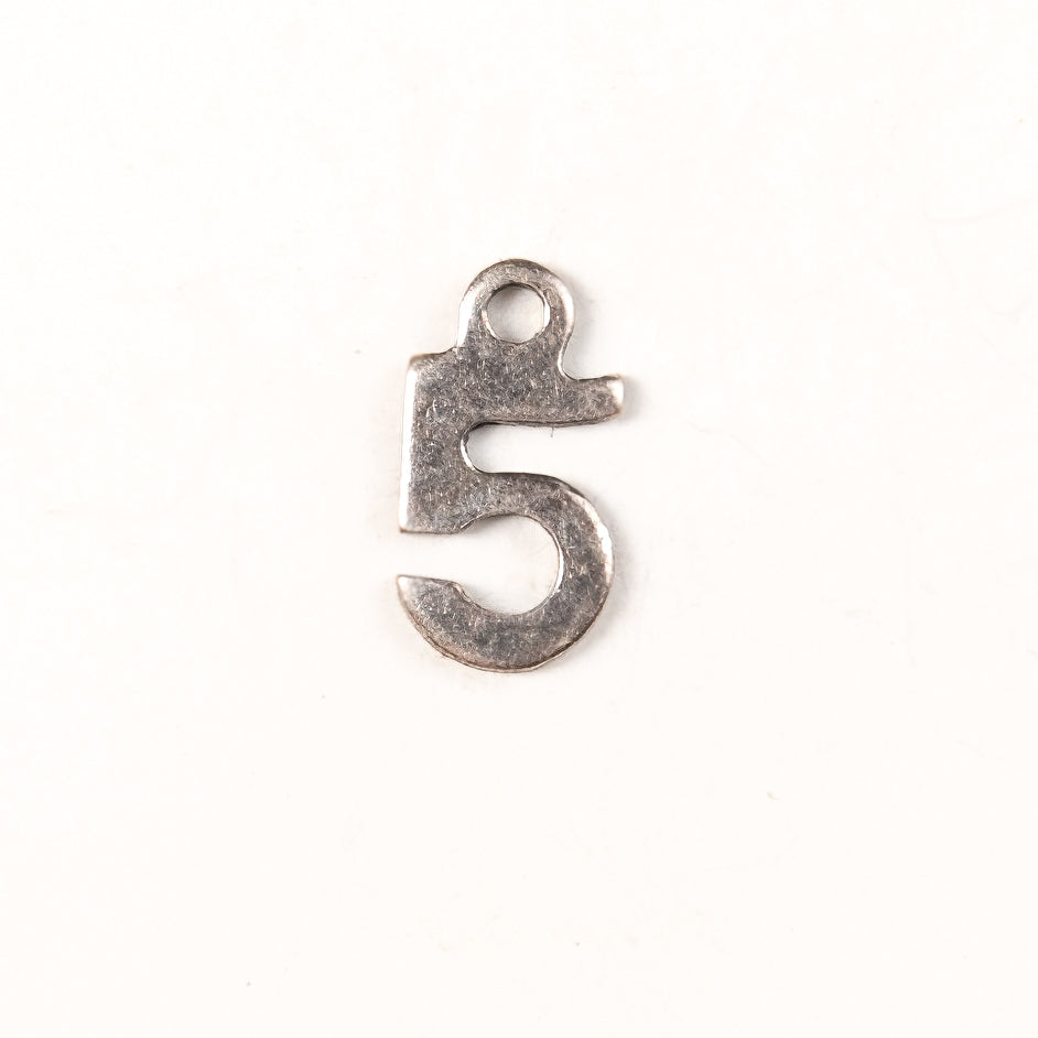 9mm #5 CHARM, Antique Gold, Classic Silver Metal Stamping, pk/6