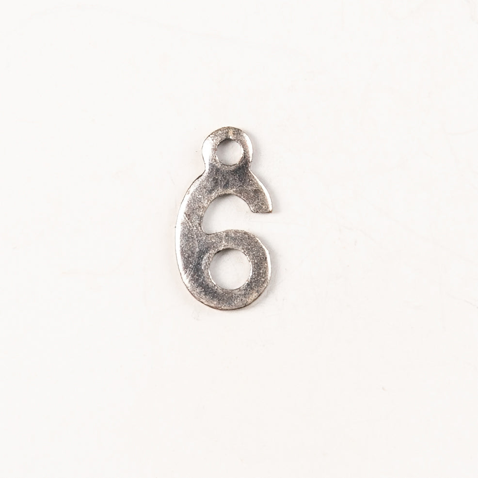 9mm #6 CHARM, Antique Gold, Classic Silver Metal Stamping, pack of 6