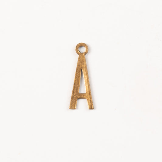15x6mm "A" Letter Charm, Antique Gold, Classic Silver Metal Stamping, pk/6