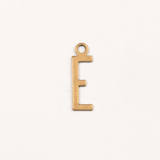15x6mm "E" Letter Charm, Antique Gold Metal Stamping, pk/6