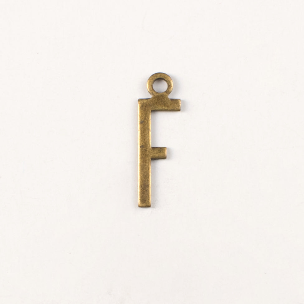 15x6mm "F" Letter Charm, Classic Silver, Antique Silver, Antique Gold Metal Stamping, pk/6