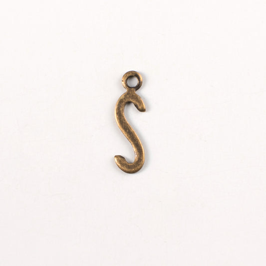 15x6mm S Letter Charm, Antique Gold Metal Stamping, pk/6